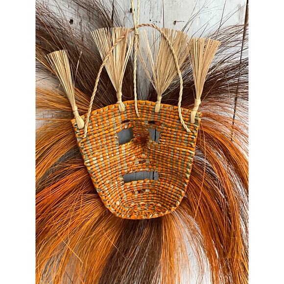 Woven Tribal Festival Mask Rustic Boho Decor Wearable Decorative Dimensional - Picture 9 of 10